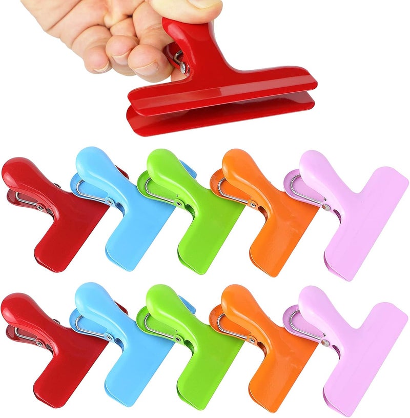 TONOS Chip Clips 10 Pack, 3 Inches Wide Metal Bag Clips for Bread & Food Packages, 10 Pieces in 5 Colors. Heavy Duty Air Tight Seal Kitchen Clamps and Paper Clamps - Image 1